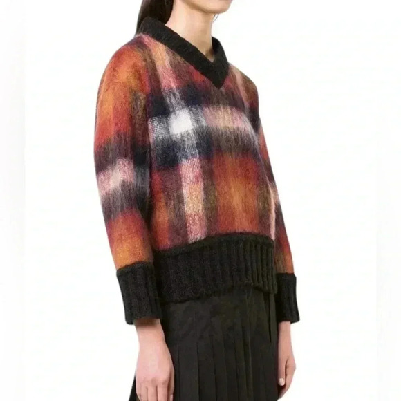 SEA New York Maryam V Neck Mohair Sweater Multi Plaid Size XS - Picture 4 of 13